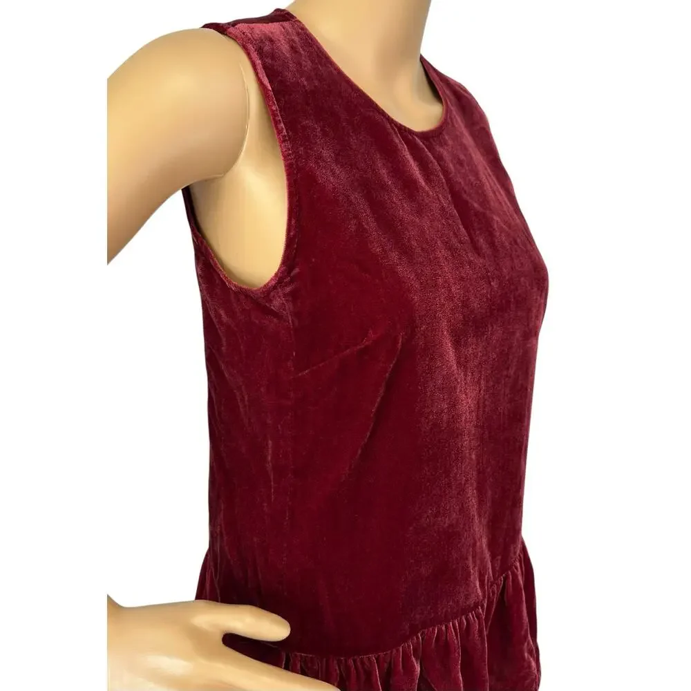 J. Crew Drapey Velvet Peplum Tank Top Deep Burgundy Red H1182 Size 00